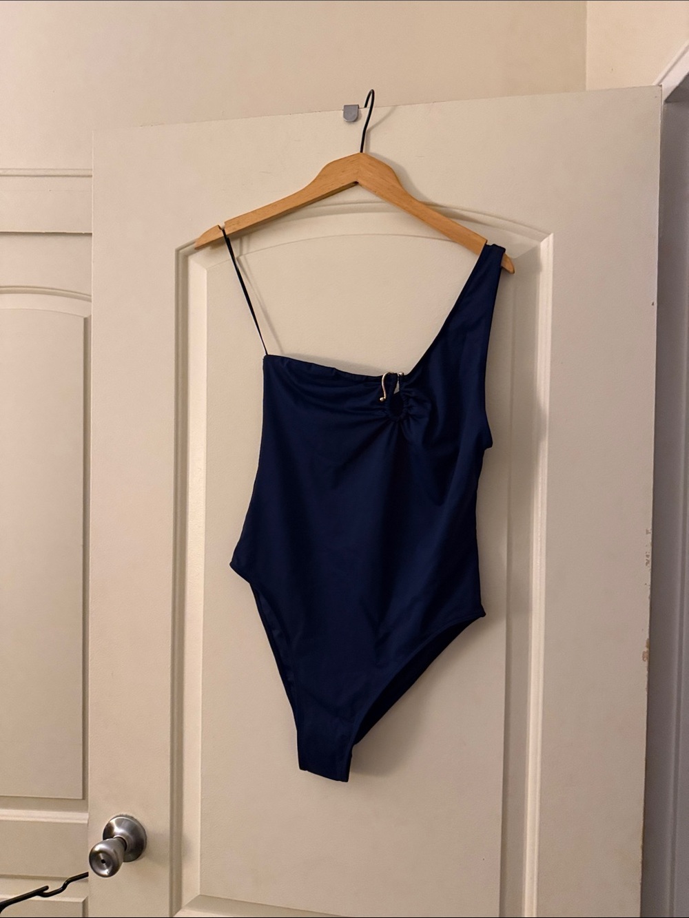 Zara Navy One-Shoulder Swimsuit with Ring Detail